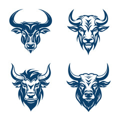 set of stylized bull head icons isolated on white