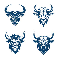 set of stylized bull head icons isolated on white