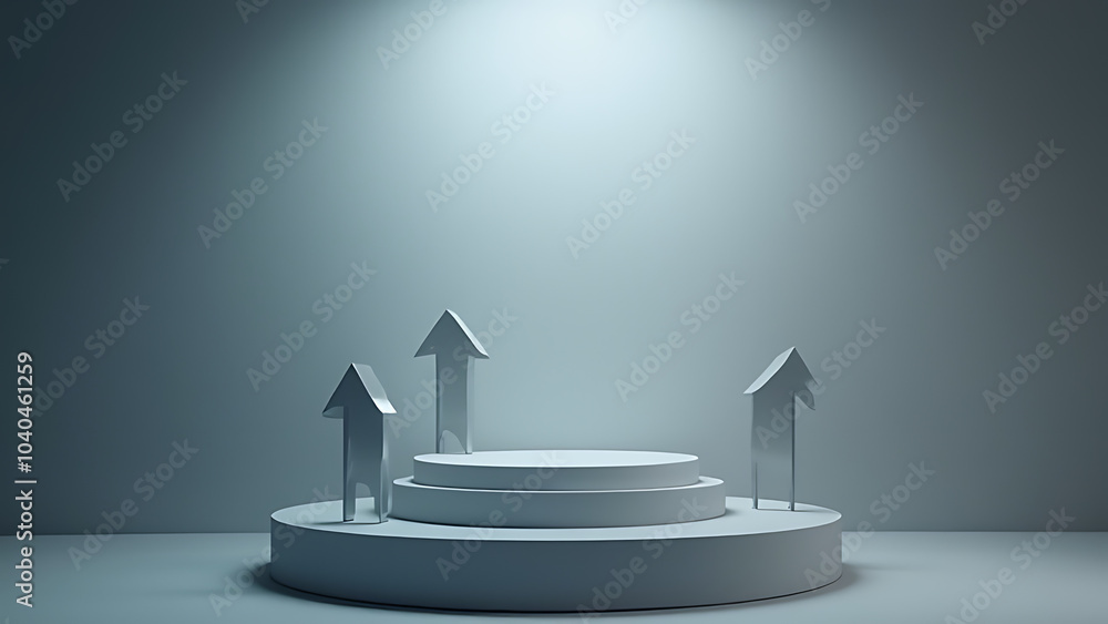 Poster Ample copy space on floating arrows in podium design for tech and business photo stock.