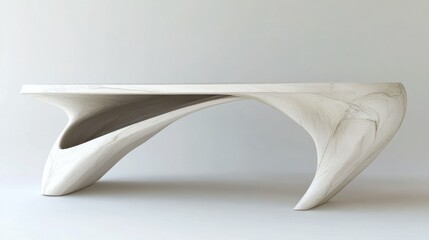 White Abstract Wooden Table with Curved Design