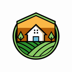 Ecological farm house logo with symbol vector 
