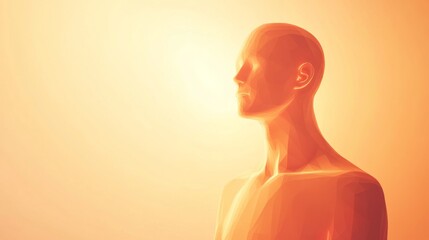 A stylized mannequin silhouette against a glowing orange background, symbolizing creativity and human form.