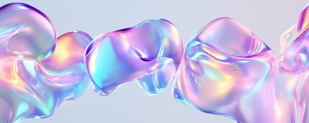 A vibrant abstract illustration featuring flowing, translucent forms with iridescent colors that evoke a sense of fluidity and beauty.