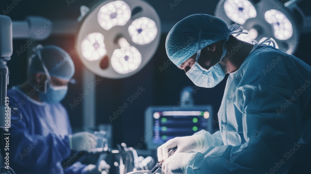Aufkleber robotic surgery operating room with surgeons using advanced medical robots, hospital setting with hi