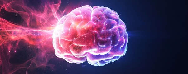 Obraz premium A vibrant depiction of a brain with colorful energy bursts, symbolizing mental power and cognitive connections.
