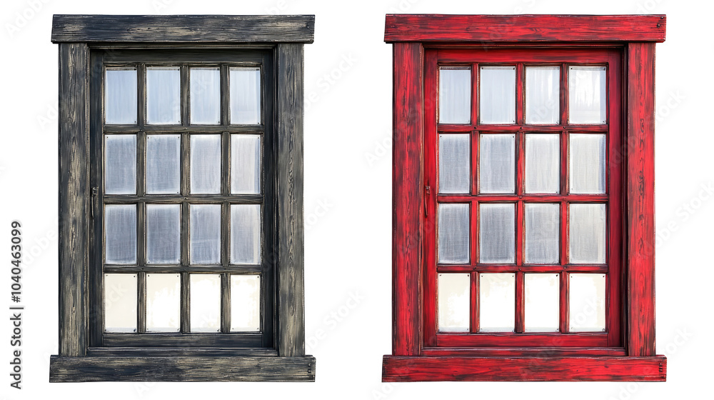 Aufkleber colorful wooden window frames collection on a transparent background generative ai