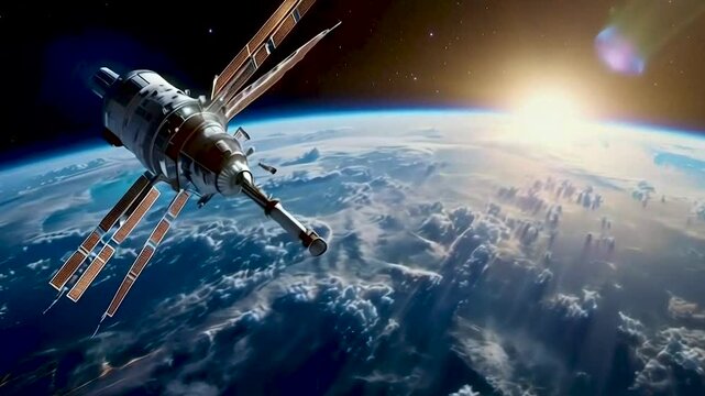 Space exploration: a satellite in orbit around the planet. Generative AI.