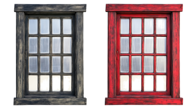 Colorful Wooden Window Frames Collection on a Transparent Background Generative AI