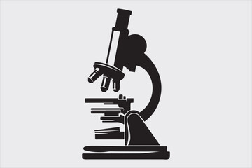 Silhouette of a classic laboratory microscope.