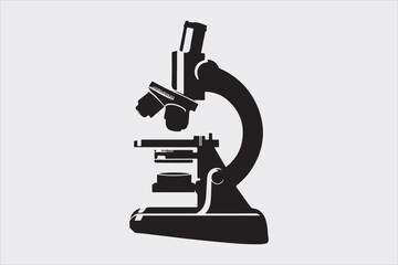 Silhouette of a classic laboratory microscope.