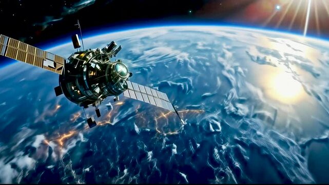 Space exploration: a solar-powered satellite in orbit around the planet. Generative AI