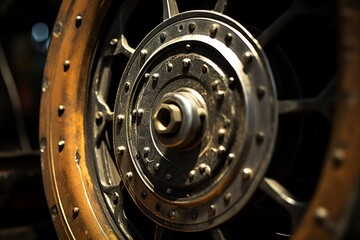 Detailed view of wheels and brakes  examining brake discs and wheel contact with the road