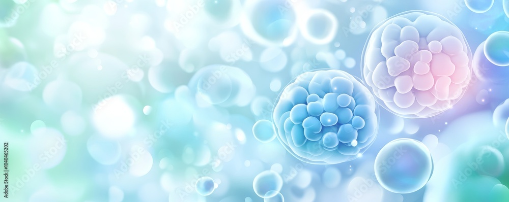 Poster abstract representation of biological cells in soft colors, creating a serene background ideal for s