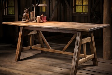 Sleek minimalist drafting table with essential tools  ruler, pencil, and paper sheets