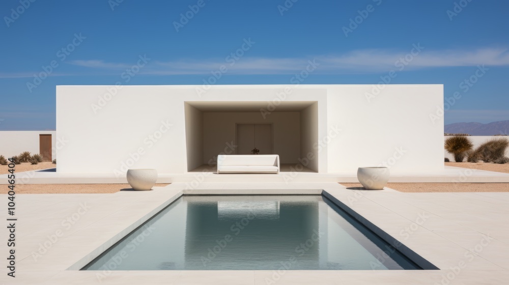 Poster minimalist architecture modern structures with clean lines and calm tones under a clear sky