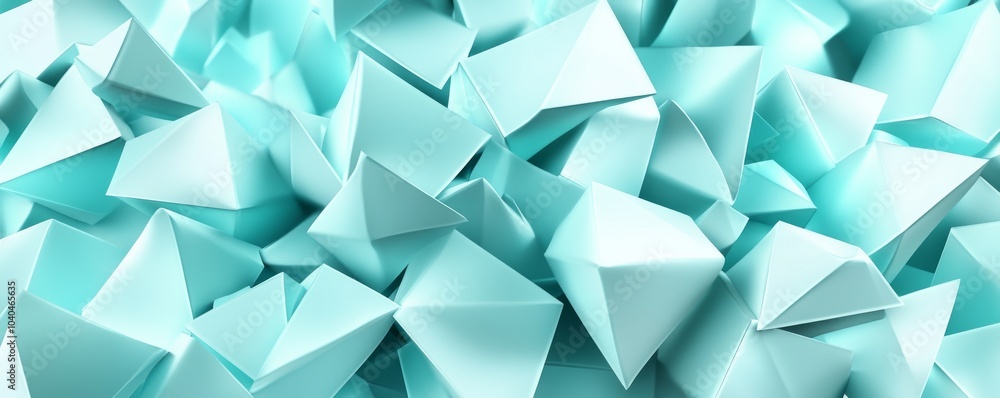 Poster abstract turquoise pyramids in a dynamic arrangement, showcasing geometric shapes and textures for c