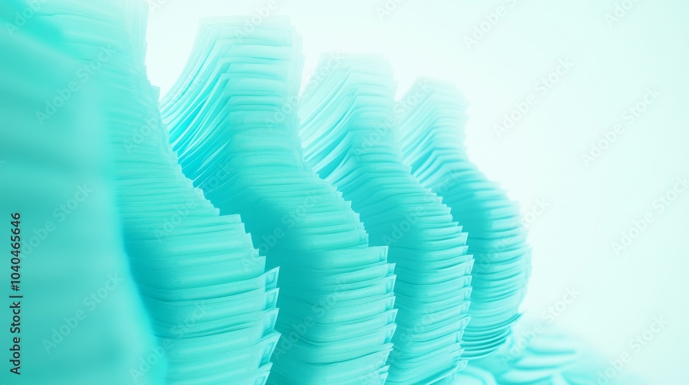 Poster abstract visualization of stacked layers in soothing teal hues, creating a calm and modern aesthetic