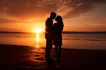 Embracing love  a couple bathed in sunset rays symbolizing mutual support and connection