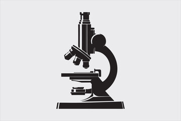 Silhouette of a classic laboratory microscope.