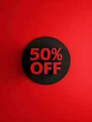 Black '50% OFF' Promotional Sign on a Red Background