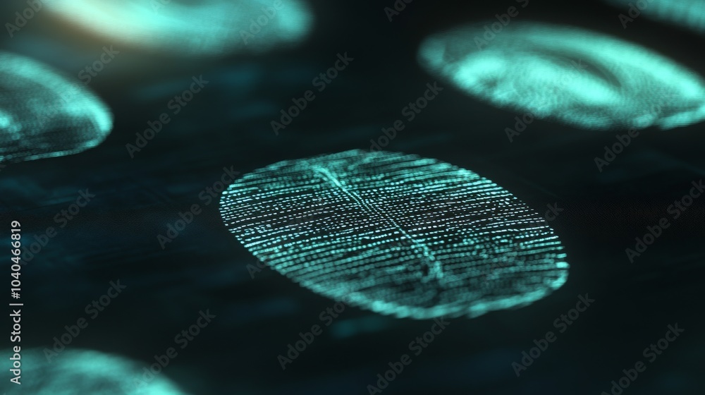 Poster close-up of a digital fingerprint with intricate details, showcasing technology in security and iden