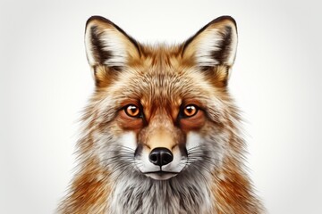 Fototapeta premium Sly fox with beady eyes and shiny coat on a crisp white background, hiding a mysterious secret
