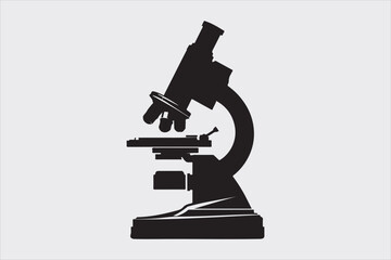 Silhouette of a classic laboratory microscope.