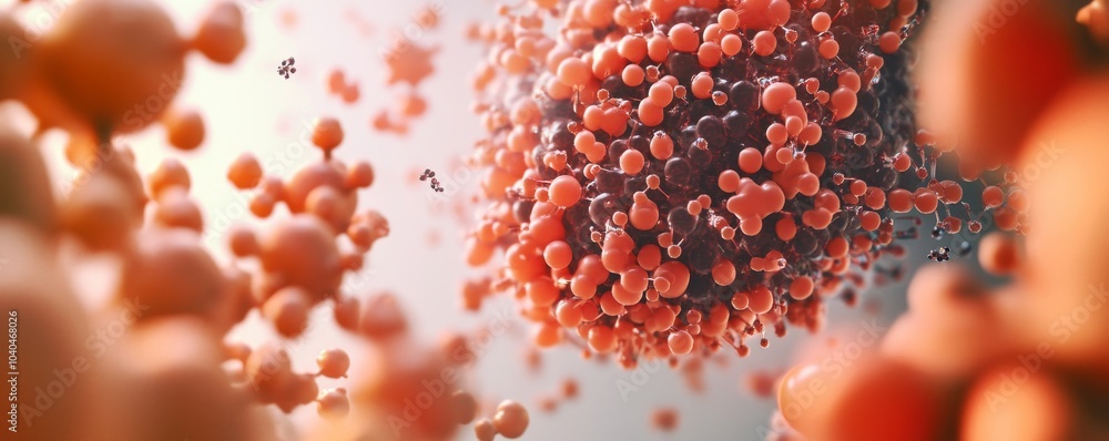 Poster close-up view of vibrant microscopic particles, showcasing intricate details and dynamic textures in