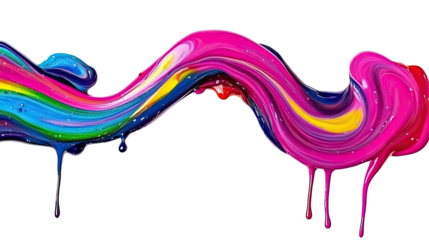 Vibrant Liquid Acrylic Paint Swirls on Transparent Background Generative AI