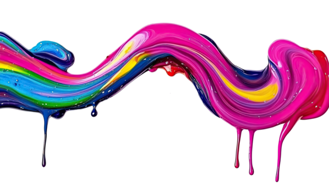 Vibrant Liquid Acrylic Paint Swirls on Transparent Background Generative AI