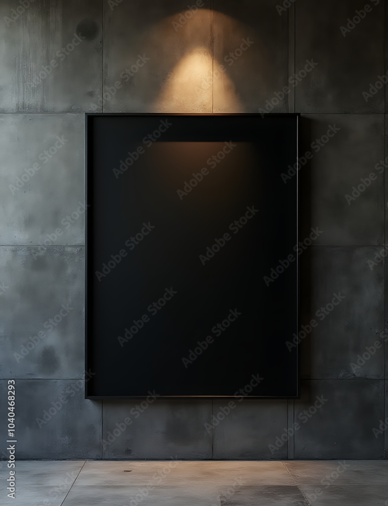 Poster Dark cement wall with black display features a retro design element.
