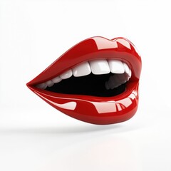 Glossy Red Lips Isolated on White Background