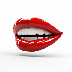 Naklejka premium Glossy Red Lips Isolated on White Background