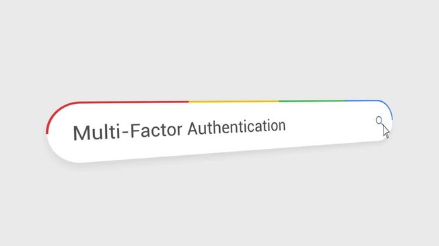 Typing Multi-Factor Authentication in Search Bar Animation | Close-Up Search Engine Interface | Web Search for Multi-Factor Authentication | Internet Browsing, Technology