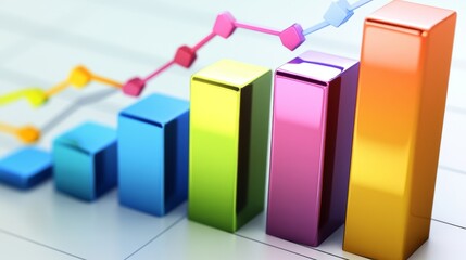 Colorful bar graph representing data growth, suitable for business analysis, finance, and statistics presentations.