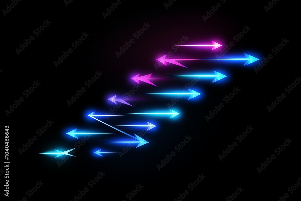 Poster minimalist isolated arrows in vibrant colors pointing in various directions for dynamic movement