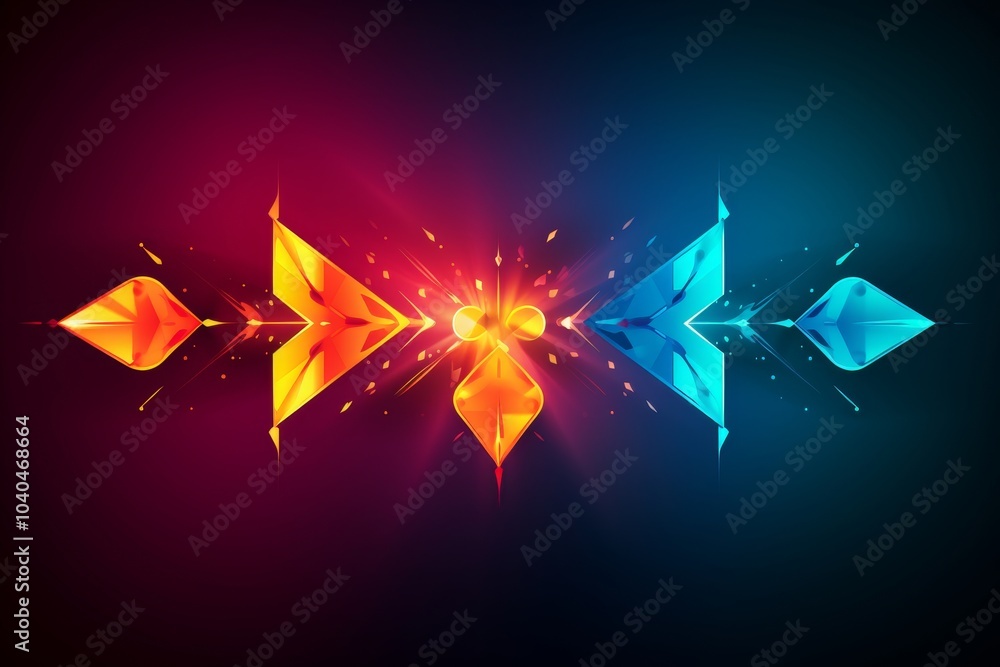 Poster colorful isolated arrows representing movement in various directions with minimalist design