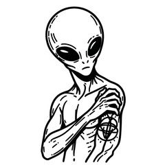 alien with a tattoo, doodle portrait sketch