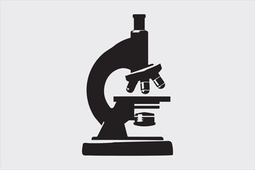 Silhouette of a classic laboratory microscope.