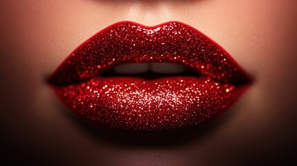 Obraz premium Close-up of Glittering Red Lips