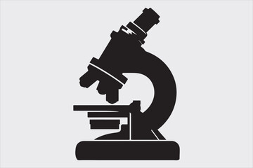 Silhouette of a classic laboratory microscope.