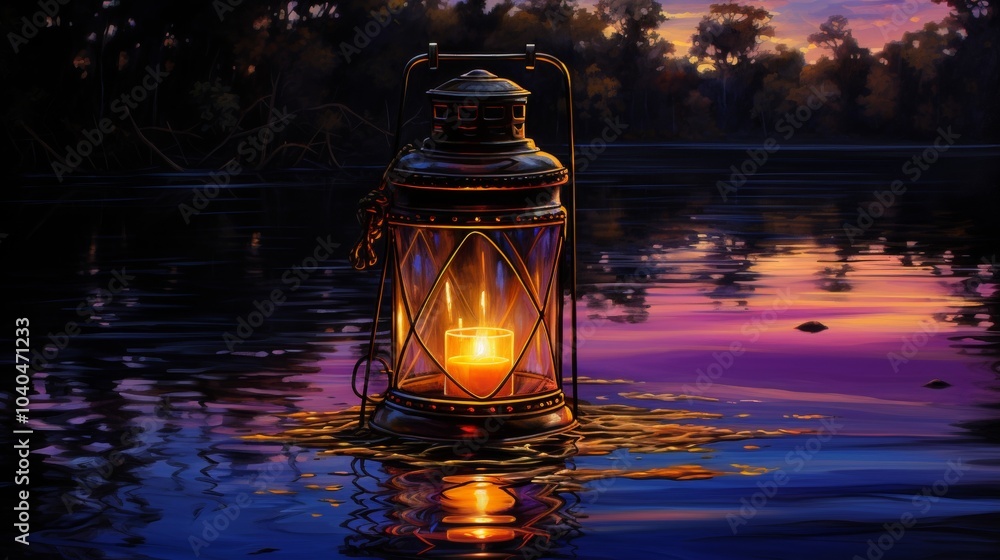 Aufkleber vibrant hues merging under lantern light a dynamic display of colorful reflections