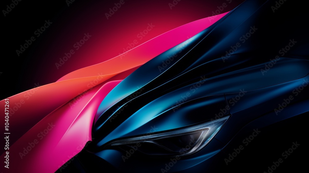 Poster vibrant display of flowing hues reflecting vehicle headlights in a dynamic color blending scene