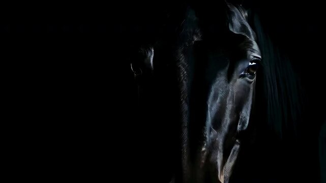 Video frontal recreation of a horse staring