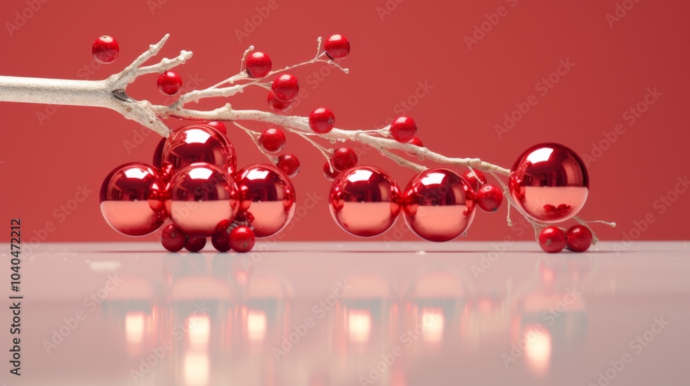 Aufkleber minimalist display of shiny red baubles and silver tree creating light and shadow festivity