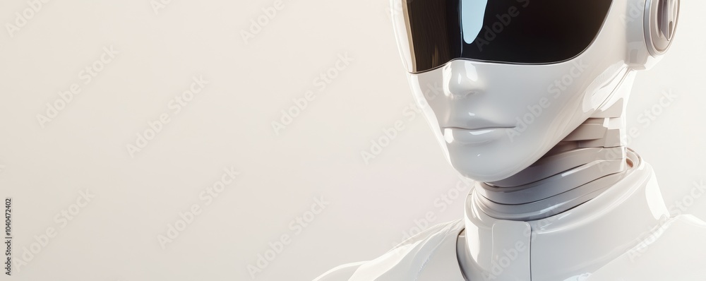 Poster futuristic robot close-up with sleek design, showcasing advanced technology and artificial intellige
