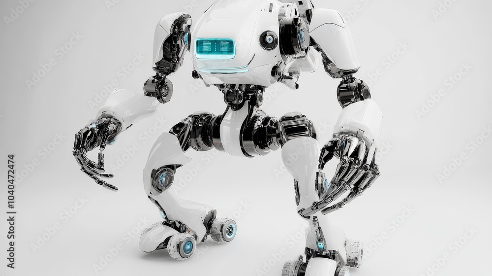 Poster futuristic robot design with intricate details and advanced technology features, ideal for sci-fi an