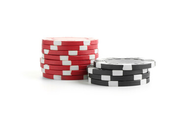 Poker game. Casino chips isolated on white