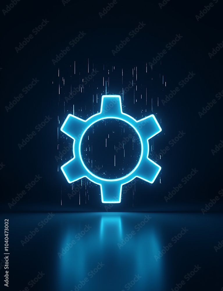 Poster Glowing AI gear floats with data in a minimalist frame offering exceptional copy space for tech and business content visuals only.