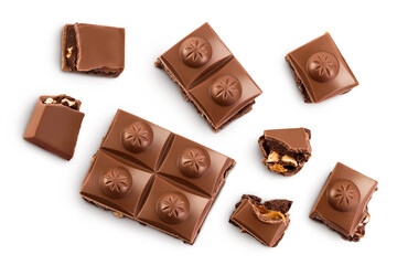 milk chocolate isolated on white background. Top view. Flat lay.